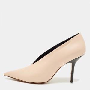 Pre Owned Celine Beige Leather V Neck Pointed Toe Pumps Size 38