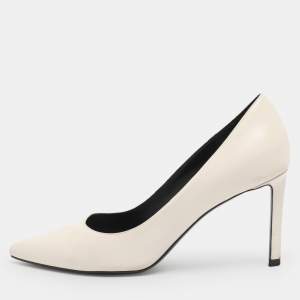Pre Owned Celine White Leather Pointed Toe Pumps Size 35