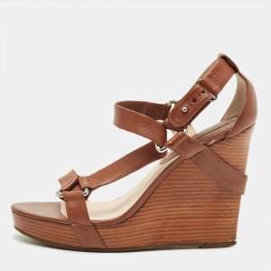 مملوكة مسبقًا Celine Size 38 Brown Leather Wedge Sandals