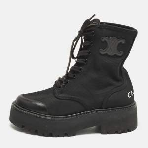 Pre Owned Celine Size 36 Black Canvas and Leather Combat Boots