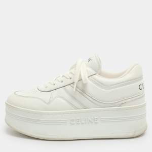 Pre Owned Celine White Leather Platform Lace Up Sneakers Size 37