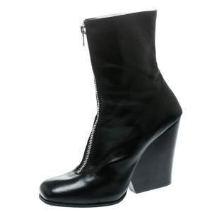 Pre Owned Celine Black Leather Square Toe Calf Length Boots Size 40.5
