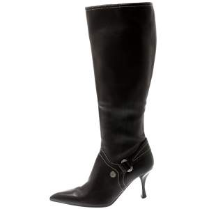 Pre Owned Celine Brown Leather Pointed Toe Knee Length Boots Size 39