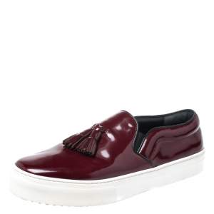 Celine Burgundy Leather Tassel Slip On Sneakers Size 39