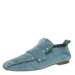 Celine Blue Suede Studded Slip On Loafers Size 39