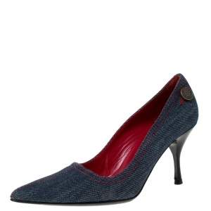 Pre Owned Celine Blue Denim Fabric Pointed Toe Pumps Size 37.5
