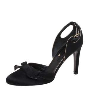 Pre Owned Celine Black Cutout Satin Bow D'Orsay Pumps Size 38