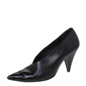 Celine Black Leather V Neck Pointed Toe Pumps Size 40
