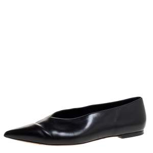 Pre Owned Celine Black Leather V-Neck Ballet Flats Size 40