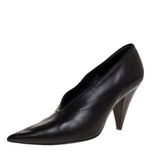 Celine Black Leather V Cut Pointed Toe Pumps Size 38