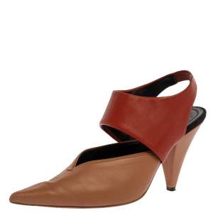 Celine Beige/Brown Leather Slingback Pointed Toe Sandals Size 37