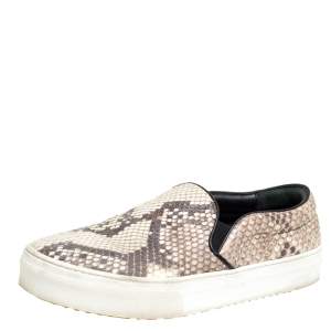 Pre Owned Celine Brown Python Slip On Sneakers Size 38
