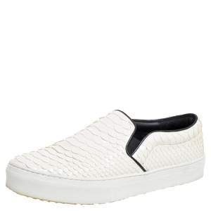 Pre Owned Celine White Glossy Python Slip On Sneakers Size 39