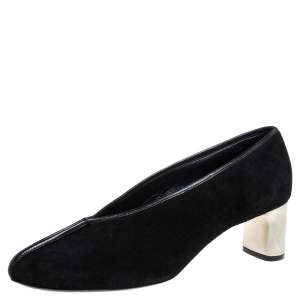 Pre Owned Celine Black Suede Leather V Neck Pumps Size 39