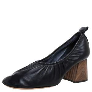 Pre Owned Celine Black Leather Ballerina Block Heel Pumps Size 39