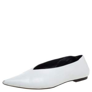 Pre Owned Celine White Leather V-Neck Ballet Flats Size 37