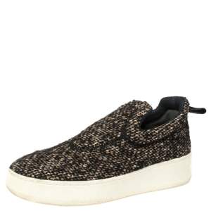 Pre Owned Céline Brown Tweed Platform Slip-On Sneakers Size 38