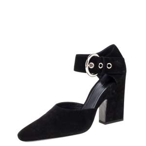 Pre Owned Céline Black Suede Ankle Cuff Square Toe Sandals Size 40