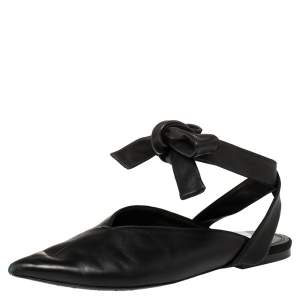 Celine Black Leather V Neck Pointed Ankle Wrap Mules Size 39
