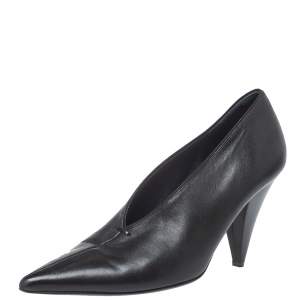 Pre Owned Celine Black Leather V Cut Pointed Toe Pumps Size 36.5