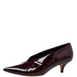 Pre Owned Celine Burgundy Patent Leather V Neck Pointed Toe Pumps Size 40