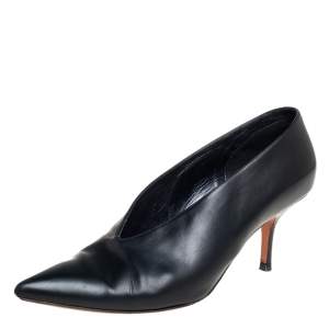 Pre Owned Celine Black Leather V Neck Pointed Toe Pumps Size 40