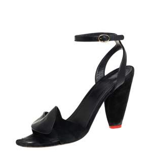 Pre Owned Celine Black Leather And Suede Ankle Strap Sandals Size 41