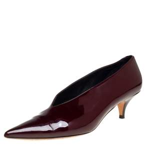 Pre Owned Celine Burgundy Patent Leather V Neck Pointed Toe Pumps Size 41