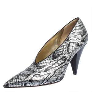 Celine Two Tone Python Embossed Leather V Neck Pumps Size 40