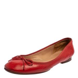 Pre Owned Celine Red Leather Bow Ballet Flats Size 37