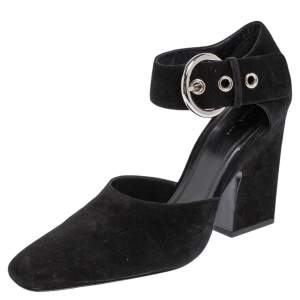 Pre Owned Celine Black Suede Mary Jane Block Heel Pumps Size 39.5