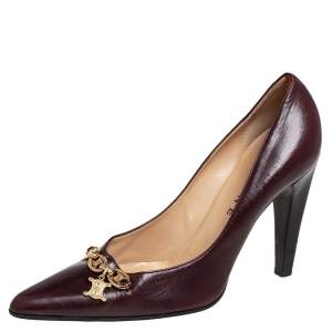 Pre Owned Celine Dark Brown Leather Charm Pumps Size 40
