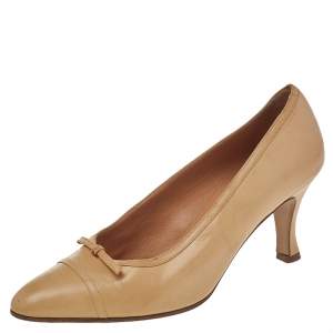 Celine Beige Leather Bow Detail Pumps Size 39