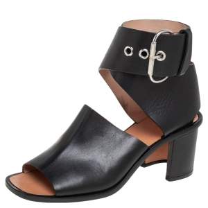 Pre Owned Celine Black Leather Buckle Ankle Strap Sandals Size 39.5