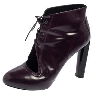 Celine Purple Glossy Leather Lace Up Ankle Boots Size 38.5