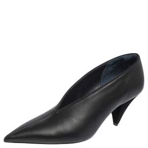 Pre Owned Celine Black Leather And Suede V Cut Pointed Toe Pumps Size 38.5