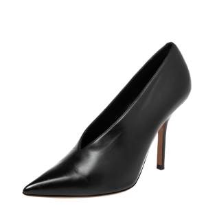 Pre Owned Celine Black Leather V Neck Pointed Toe Pumps Size 37