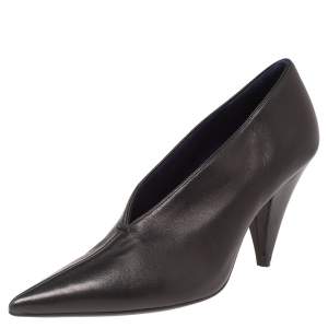 Pre Owned Celine Black Leather V Neck Pointed Toe Pumps Size 37