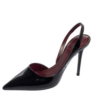 Pre Owned Celine Black Patent Leather D'orsay Slingback Pumps Size 37.5 