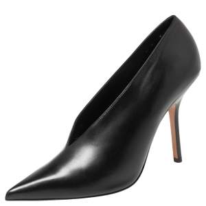 Pre Owned Celine Black Leather V Neck Pointed Toe Pumps Size 38