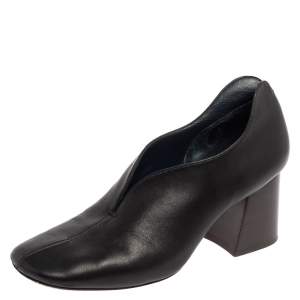 Celine Black Leather V-Neck Block Heel Pumps Size 38.5