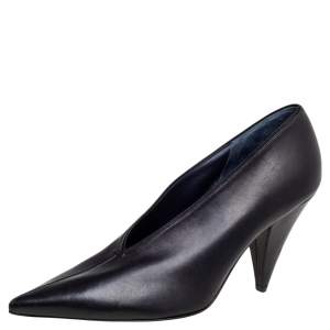 Pre Owned Celine Black Leather V Neck Pointed Toe Pumps Size 38.5