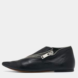 Celine Black Leather V Neck Pointed Toe Flats Size 36.5