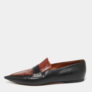Celine Black/Brown Python Embossed And Leather Slip On Loafers Size 38.5    