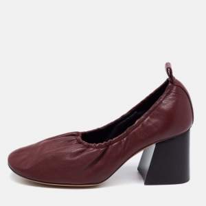 Celine Burgundy Leather Scrunch Block Heel Pumps Size 38