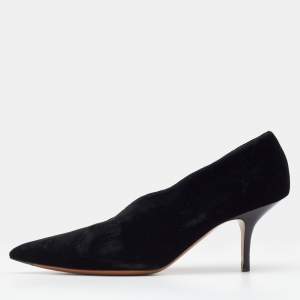 Pre Owned Celine Black Velvet V Neck Pointed Toe Pumps Size 40