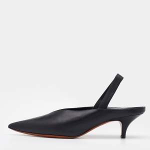 Pre Owned Celine Black Leather V Neck Slingback Sandals Size 39
