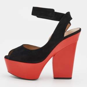 Pre Owned Celine Black Suede Ankle Strap Peep Toe Platform Sandals Size 40