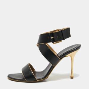 Celine Black Leather Ankle Wrap Sandals Size 40
