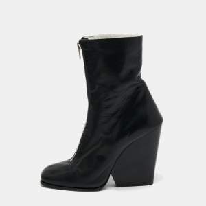 Celine Black Leather Zipper Wedge Boots Size 38